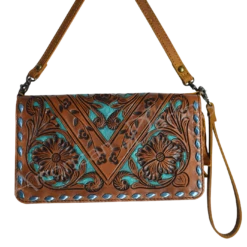 American Darling® Floral Embossed Turquoise & Brown Bag ADBG485BR