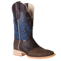 Rockin Leather Men's Navy/Brown Tooled Overlay Boots 1101