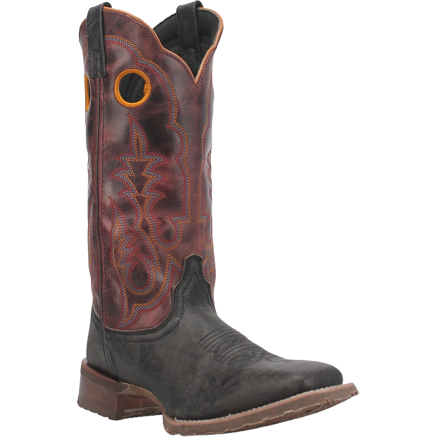 Dan Post Men's Isaac Black And Distressed Maroon Square Toe Boots 7965 1 Dan Post Men's Isaac Black And Distressed Maroon Square Toe Boots 7965