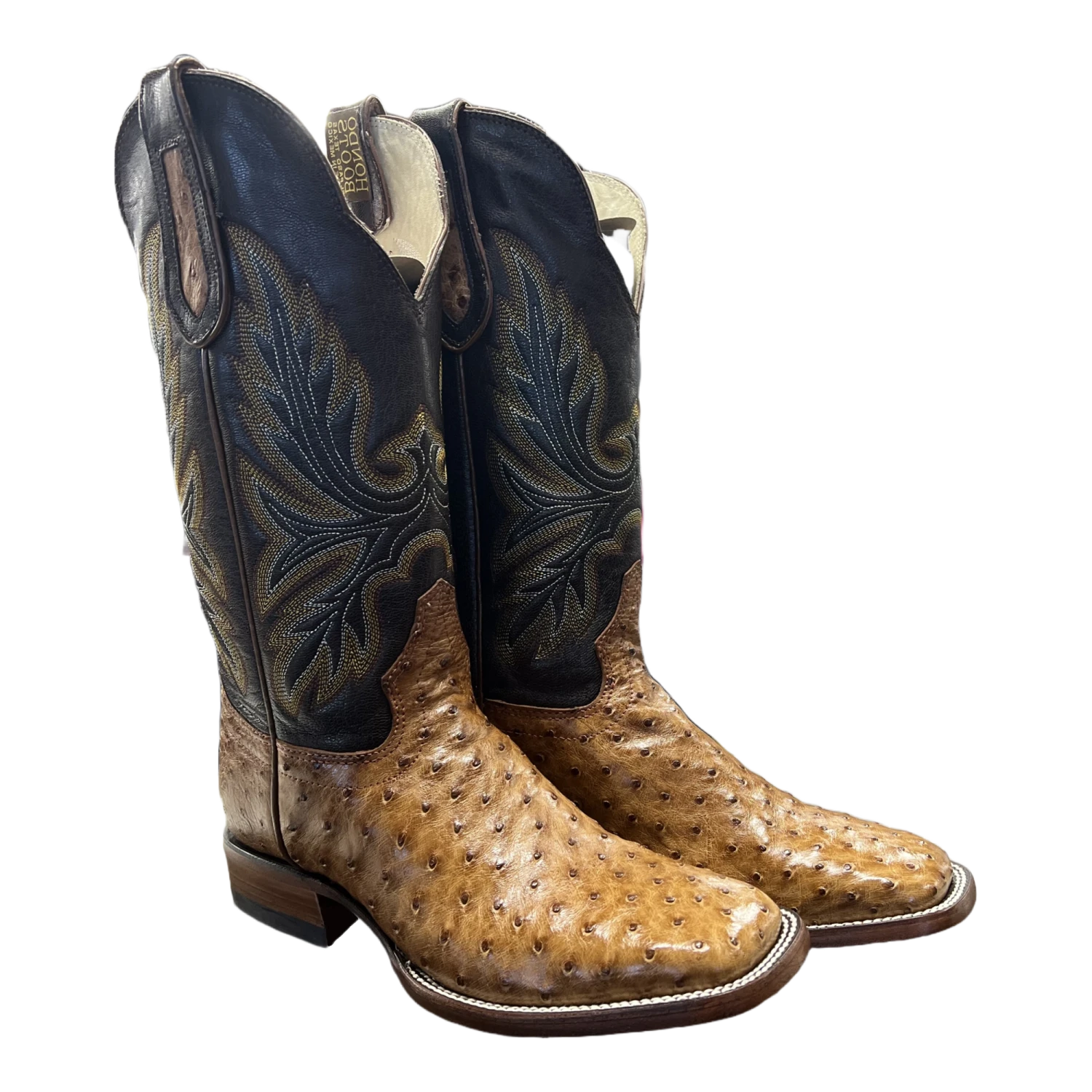 Hondo Men's Cognac Full Quill GenuineBlack Western Boots 1804 1 Hondo Men's Cognac Full Quill GenuineBlack Western Boots 1804