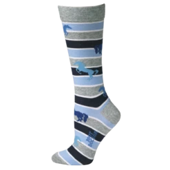 Boot Doctor Ladies Running Horse Blue & Grey Tall Crew Socks 0418113