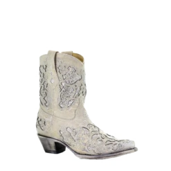 Corral Boots Corral Ladies Mariah White Glitter Inlay & Crystals Ankle Boots A3550