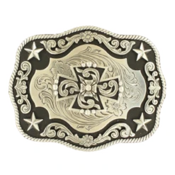 Nocona Unisex Rectangle Silver Cross Stars Belt Buckle 37704