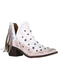 Circle G By Corral Ladies White Studs & Fringe Ankle Booties Q0189