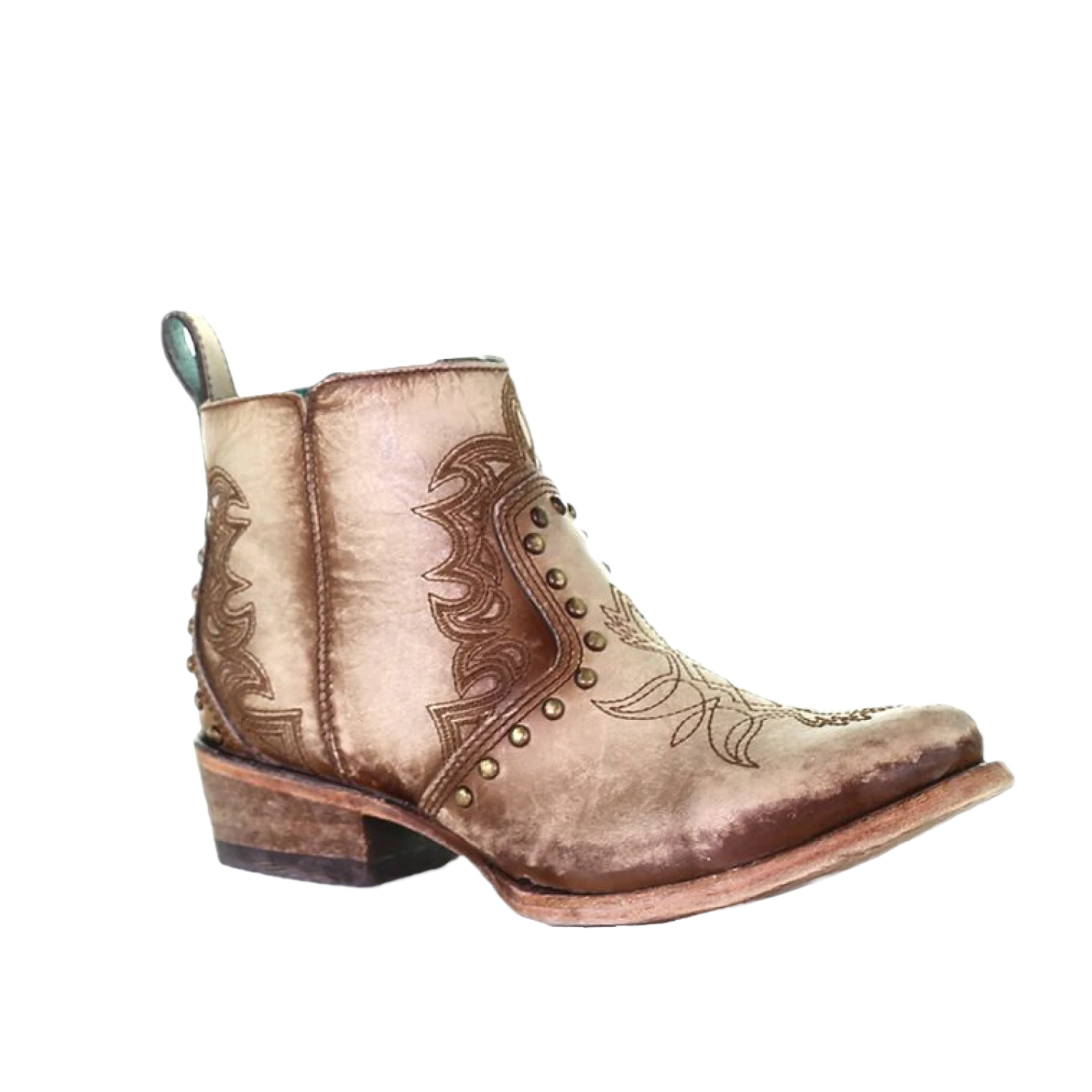 Corral Boots Corral Ladies Embroidery & Stud Round Toe Beige Ankle Boot C3728 1 Corral Boots Corral Ladies Embroidery & Stud Round Toe Beige Ankle Boot C3728