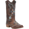 Dingo® Ladies Embroidered Brown Leather Square Toe Boot DI725-BN