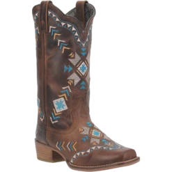 Dingo® Ladies Embroidered Brown Leather Square Toe Boot DI725-BN