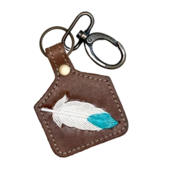 Myra Bag Azure Quill Cow Tag Leather Keychain S-2948