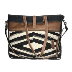 Olay Bags® Black Woven Aztec Print Rug Canvas Shoulder Bag LB248