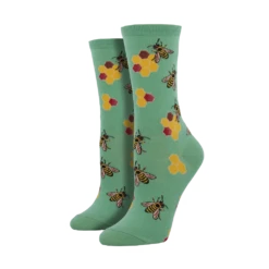Sock Smith Ladies "Busy Bee" Seafoam Green Crew Socks WNC428-SFM