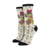 SockSmith Ladies Maya Cat Ivory Heather Crew Socks WNC2639-HIV