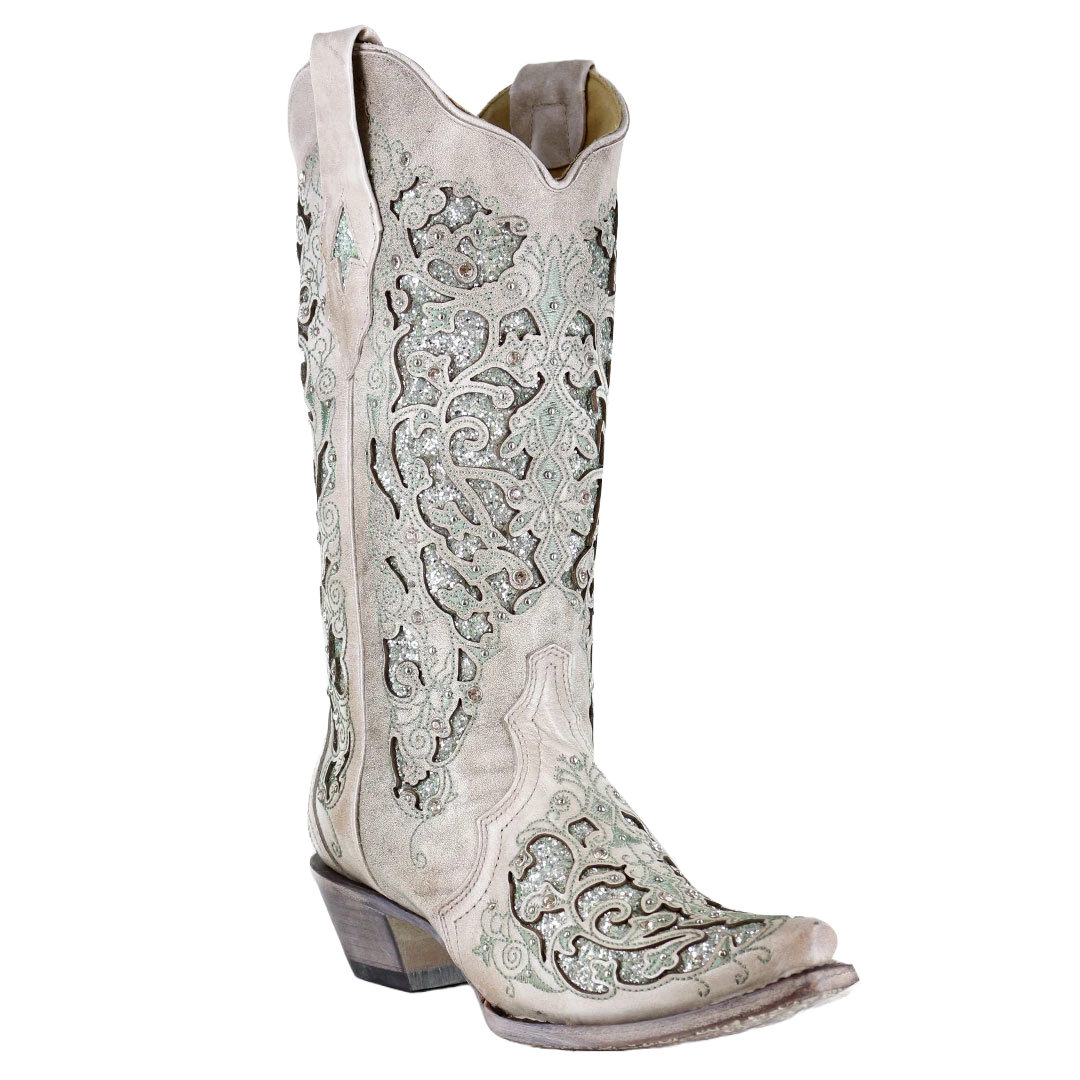 Corral Boots Corral Ladies Martina Green White Glitter Crystals Wedding Boots A3321 1 Corral Boots Corral Ladies Martina Green White Glitter Crystals Wedding Boots A3321