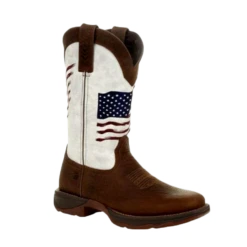 Durango® Ladies Rebel Brown & White Flag Embroidery Western Boots DRD0394