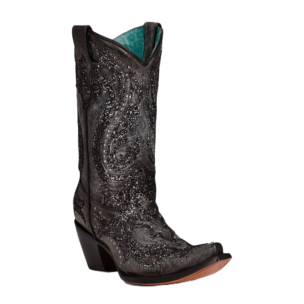 Corral Boots Corral Ladies Black Stud & Crystal Overlay Western Boots C3826 1 Corral Boots Corral Ladies Black Stud & Crystal Overlay Western Boots C3826