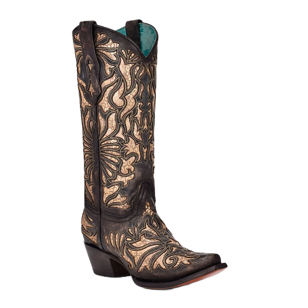 Corral Boots Corral Ladies Embroidery With Black & Gold Inlay Western Boots C3814 1 Corral Boots Corral Ladies Embroidery With Black & Gold Inlay Western Boots C3814