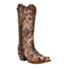 Corral® Ladies Screen Printed & Embroidered Bone & Brown Snip Toe Boots L2086