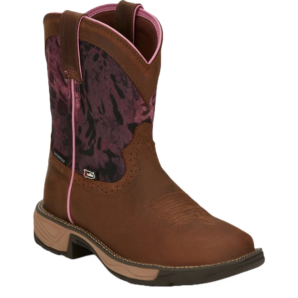 Justin Work Ladies Rush Pink Out Camo Square Toe Pink & Brown Boots SE4358 1 Justin Work Ladies Rush Pink Out Camo Square Toe Pink & Brown Boots SE4358