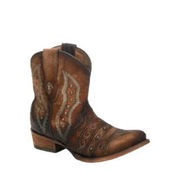 Corral Boots Corral Ladies Chocolate Lamb Embroidery & Studs Shortie Boots C3371
