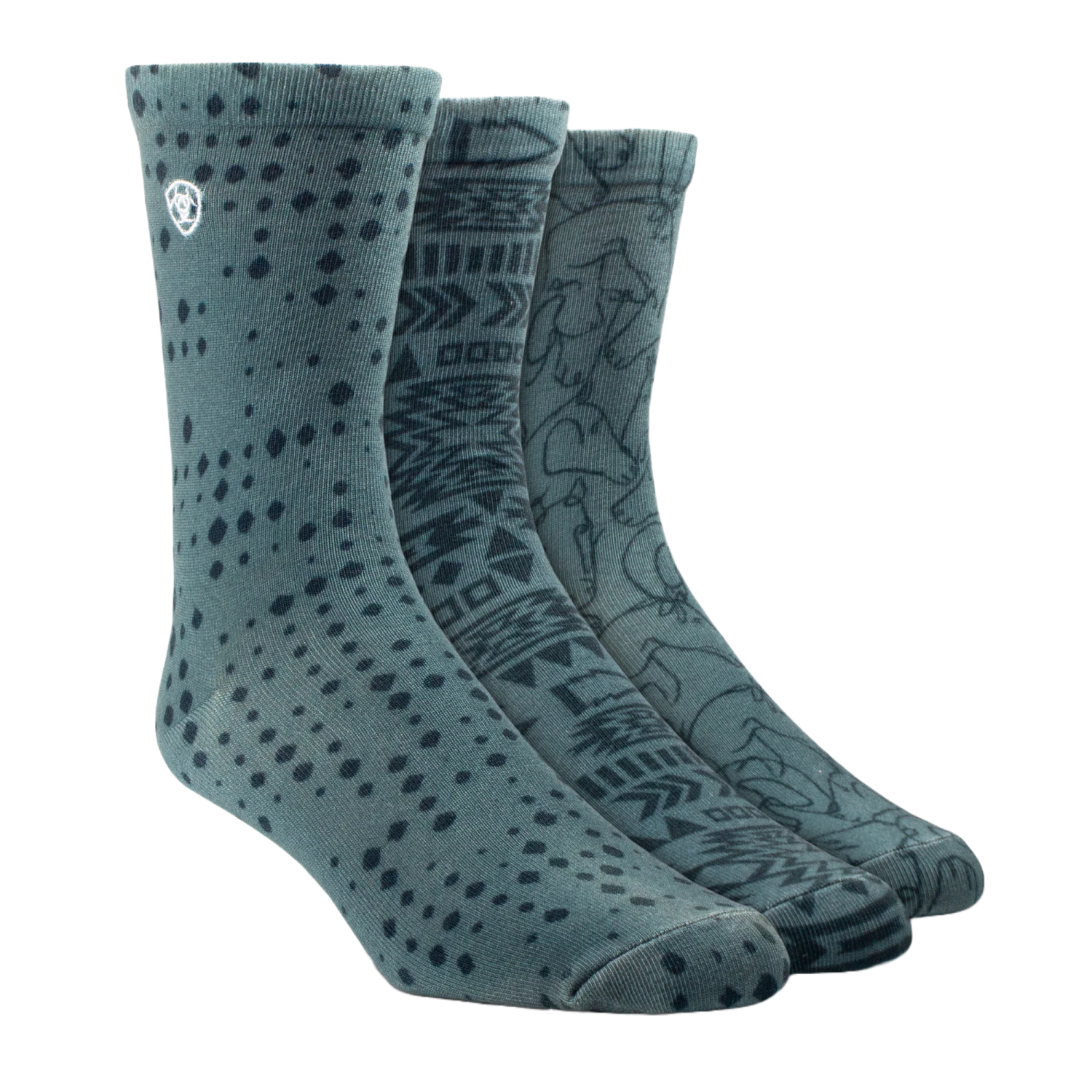 Ariat® Unisex 3-Pack Charm Four Leaf Clover Doodle Crew Socks 10041365 1 Ariat® Unisex 3-Pack Charm Four Leaf Clover Doodle Crew Socks 10041365