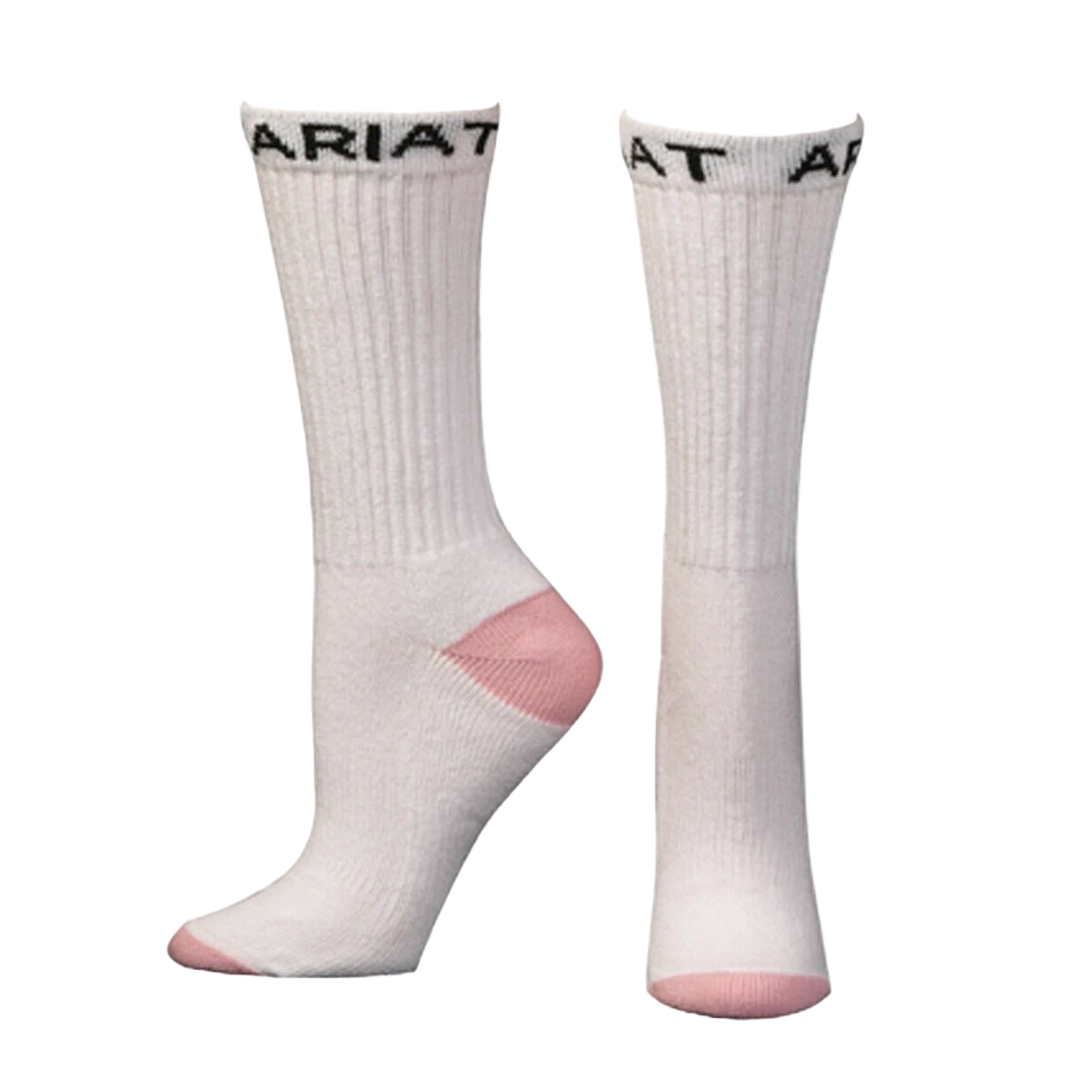 Ariat Ladies 3 Pack White & Pink Crew Socks A2500605 1 Ariat Ladies 3 Pack White & Pink Crew Socks A2500605