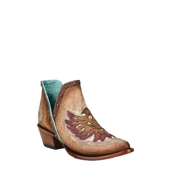 Corral Boots Corral Ladies Bird Overlay And Studded Brown J Toe Bootie Z2006 1 Corral Boots Corral Ladies Bird Overlay And Studded Brown J Toe Bootie Z2006