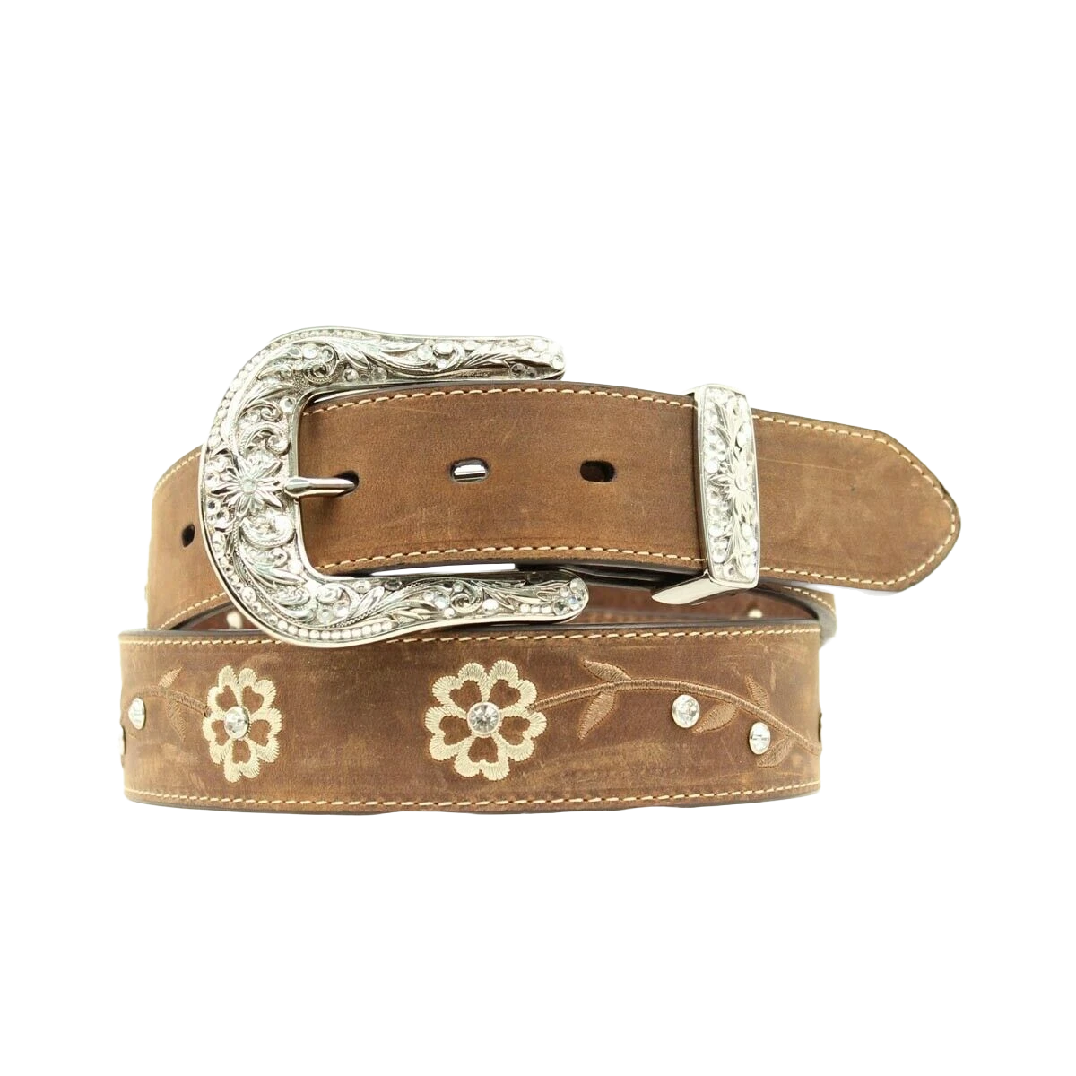 Ariat Ladies Scrolling Flowers & Concho Brown Belt A1510202 1 Ariat Ladies Scrolling Flowers & Concho Brown Belt A1510202