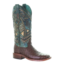 Corral Boots Corral Ladies Brown & TurquoiseEmbroidery & Studs Boots A4059