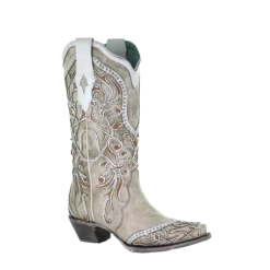 Corral Boots Corral Ladies White Overlay With Studs & Crystals Leather Boots A3837