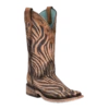 Corral Boots Corral Ladies Saddle Zebra Print & Overlay Square Toe Boots C3859