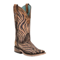 Corral Boots Corral Ladies Saddle Zebra Print & Overlay Square Toe Boots C3859