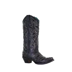 Corral Boots Corral Ladies Black Inlay Bone Embroidery & Studs Black Boots A4123