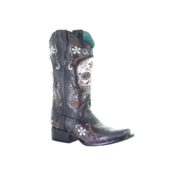 Corral Boots Corral Ladies Black Skull Overlay And Embroidery Square Toe Boots E1653