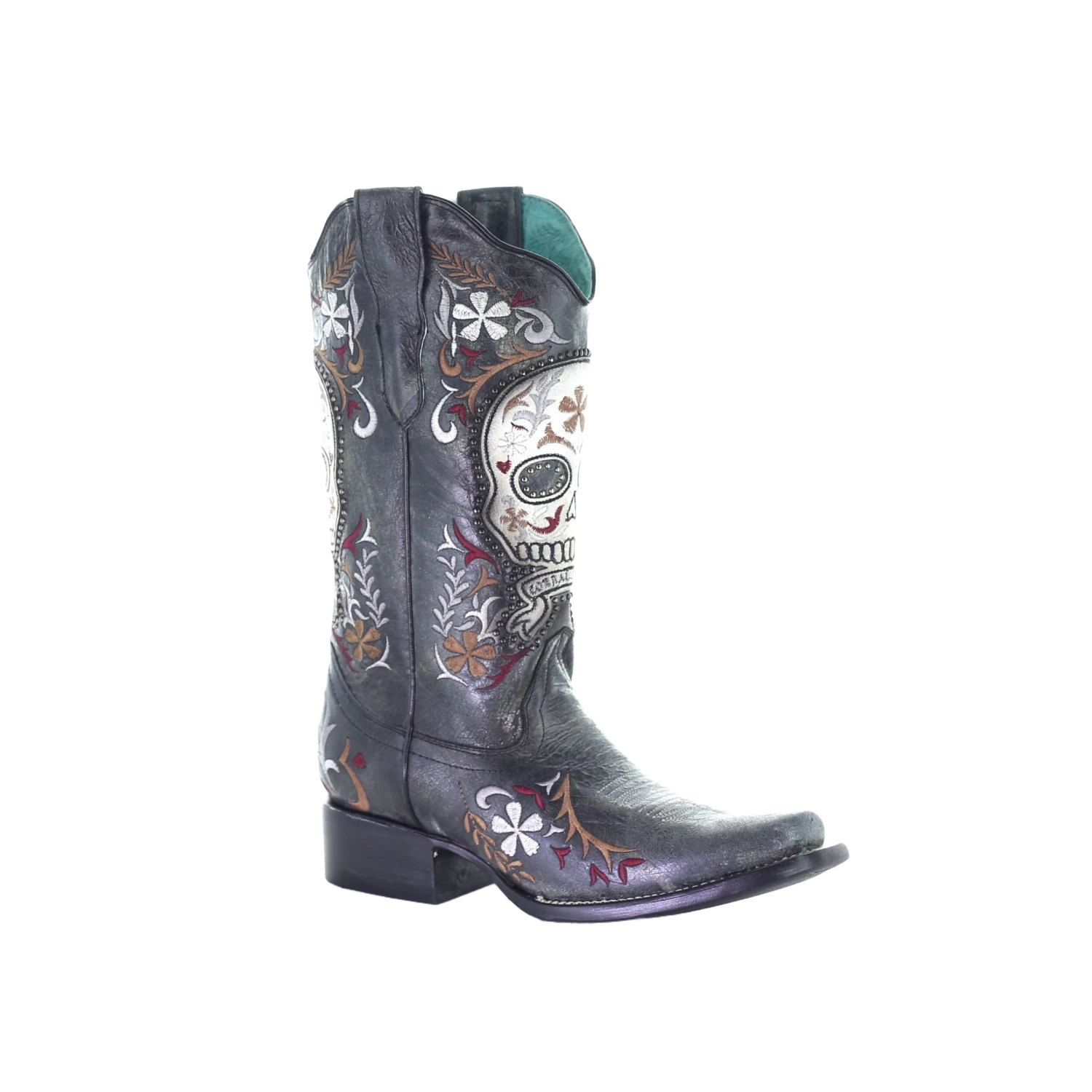 Corral Boots Corral Ladies Black Skull Overlay And Embroidery Square Toe Boots E1653 1 Corral Boots Corral Ladies Black Skull Overlay And Embroidery Square Toe Boots E1653