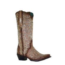 Corral Boots Corral Ladies Bone Lamb Glitter Overlay & Embroidery Boots C3763