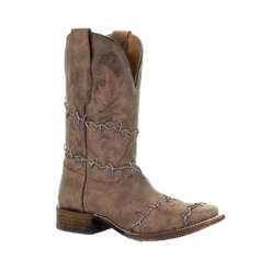 Corral Boots Corral® Men's Brown Woven Barbed Wire Design Square Toe Boots A3532