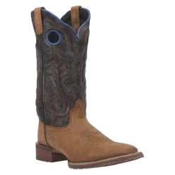 Laredo Men's Isaac Distressed Black & Tan Wide Square Toe Boots 7963