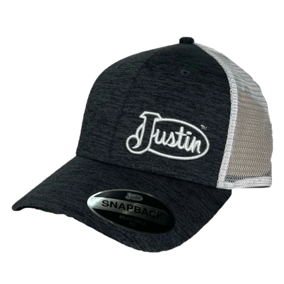 Justin® Men's Dark Grey Heather Logo Trucker Cap JCBC712-DARKGREY 1 Justin® Men's Dark Grey Heather Logo Trucker Cap JCBC712-DARKGREY