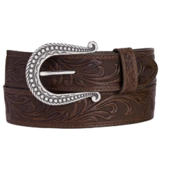 Justin Ladies Distressed Tooled Dark Brown Leather Belt C21555