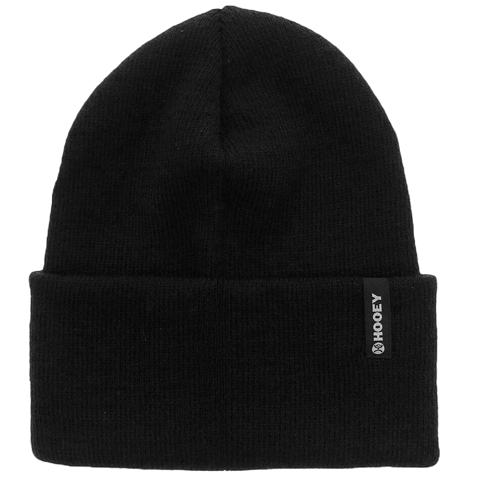 Hooey Black Beanie W/ Black & White Logo Tag 2051BK 1 Hooey Black Beanie W/ Black & White Logo Tag 2051BK