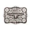 Nocona Men's Longhorn Silver & Black Rectangular Belt Buckle 37586