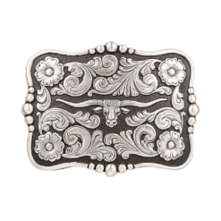 Nocona Men's Longhorn Silver & Black Rectangular Belt Buckle 37586