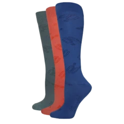 Wrangler® Ladies 3-Pair Spur Strap Pattern Grey/Coral/Denim Knee High Socks 00712-7001-MED