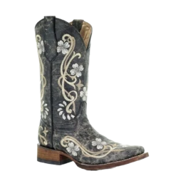 Circle G By Corral Ladies Black Floral Embroidered Boots L5241