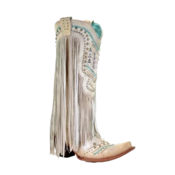 Corral Boots Corral Ladies Bone Multicolor Crystal And Fringe Snip Toe Boots C3424