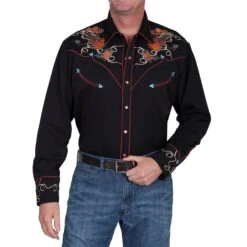 Scully Men's Boots, Hats And Guitars Black Button Down Shirt P-842-BLK