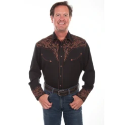 Scully® Men's Tribull Embroidered Black Western Snap Shirt P-884-BLK