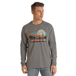 Rock & Roll Denim Men's Desert Graphic Grey Long Sleeve T-Shirt P8-2622