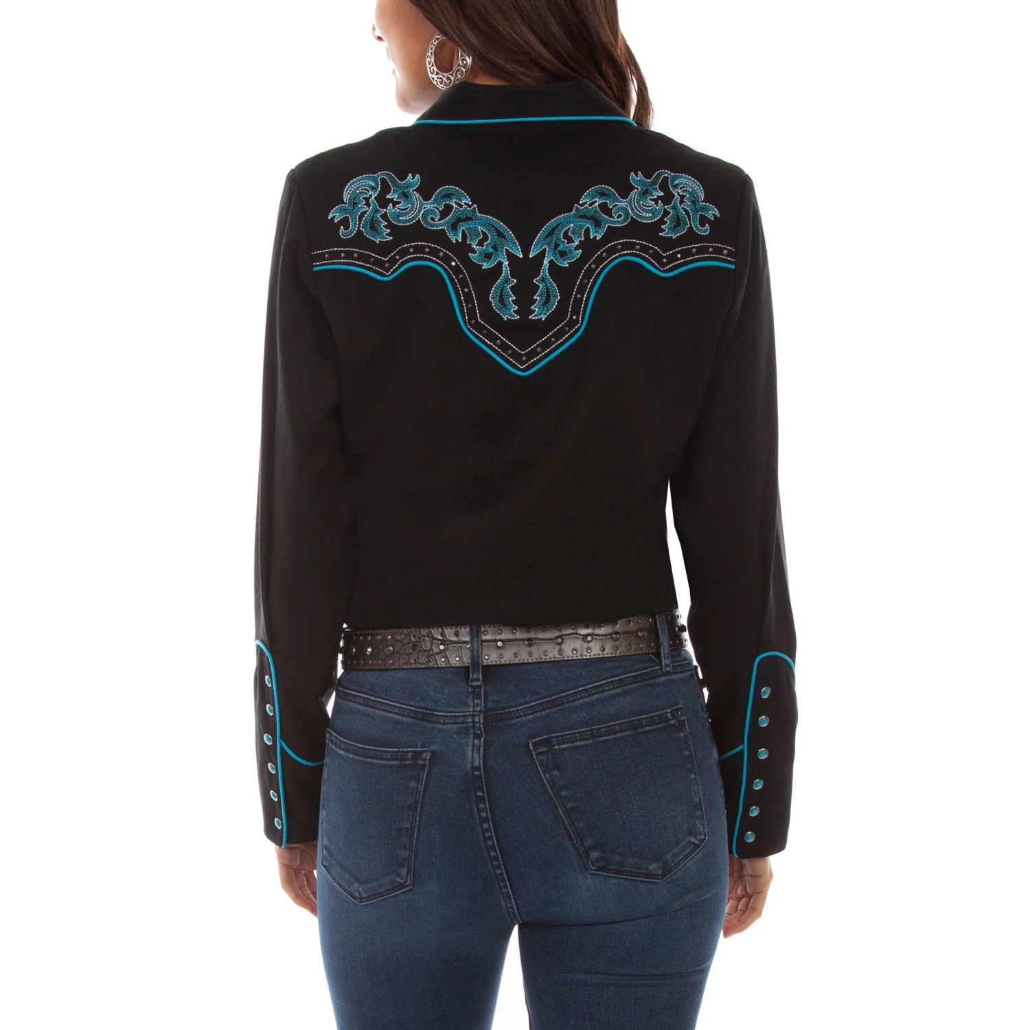 Scully® Ladies Turquoise Boot Stitch Button Down Shirt PL-889-BLK 2 Scully® Ladies Turquoise Boot Stitch Button Down Shirt PL-889-BLK - Image 2