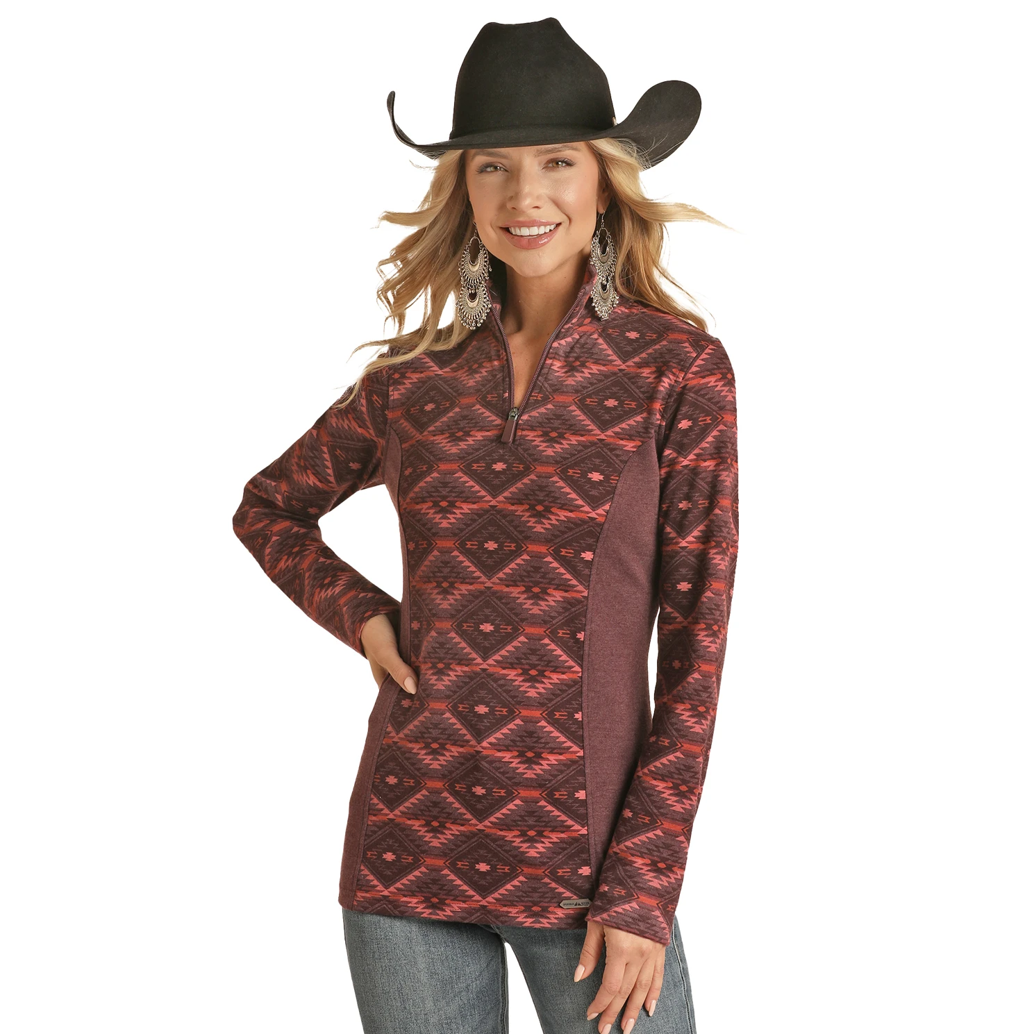 Powder River Ladies Burgundy Aztec Knit Henley Pullover PRWO91RZXR-62 1 Powder River Ladies Burgundy Aztec Knit Henley Pullover PRWO91RZXR-62