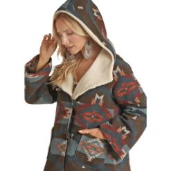 Powder River® Ladies Teal Aztec Wool Cape Coat PRWO92RZZ0-81 -Ariat Style PRWO92RZZ0 81 2
